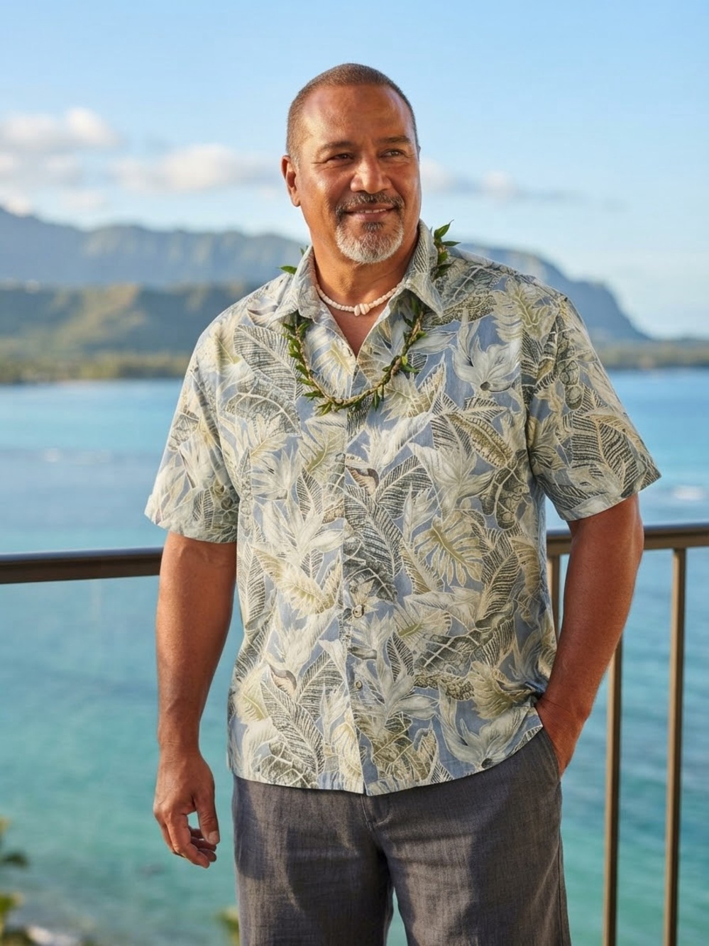 Cooke Street Men's Aloha Short-Sleeve Tropical Print Shirt - Light Blue/Green